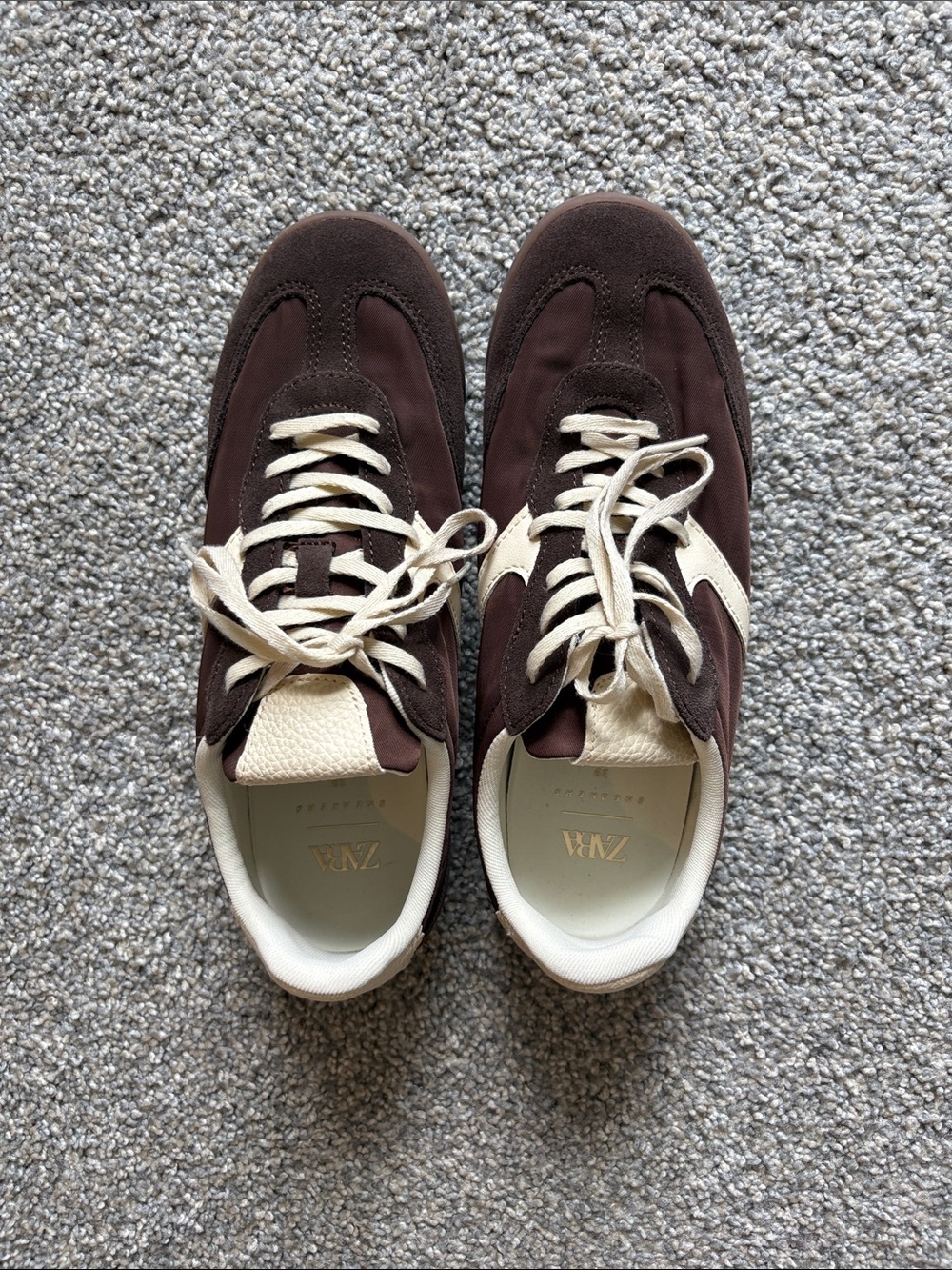 Zara women’s Dark Brown & Cream Suede Sneakers